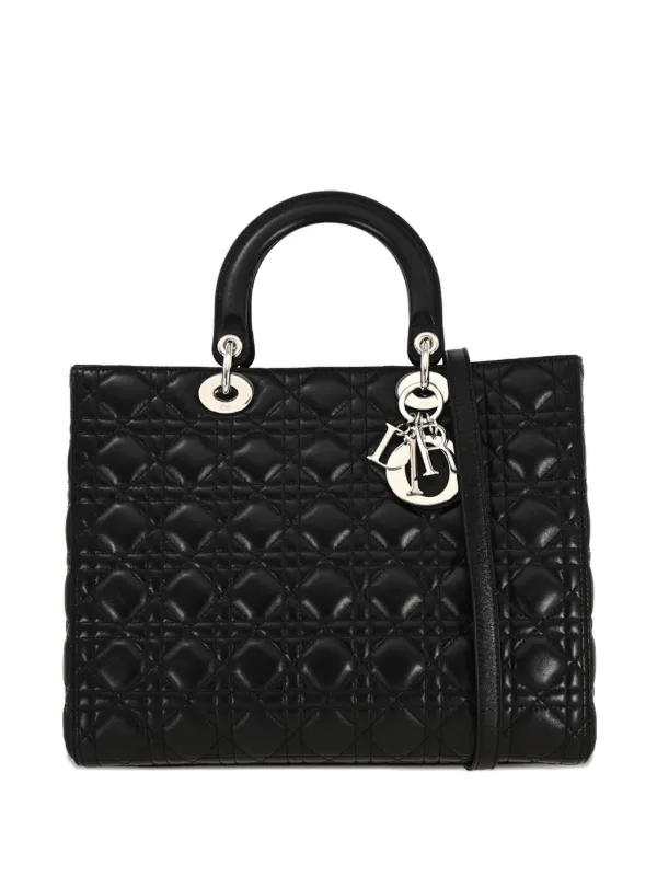 Dior Pre-owned 2002large Lady Dior Cannage Tote Bag in Black