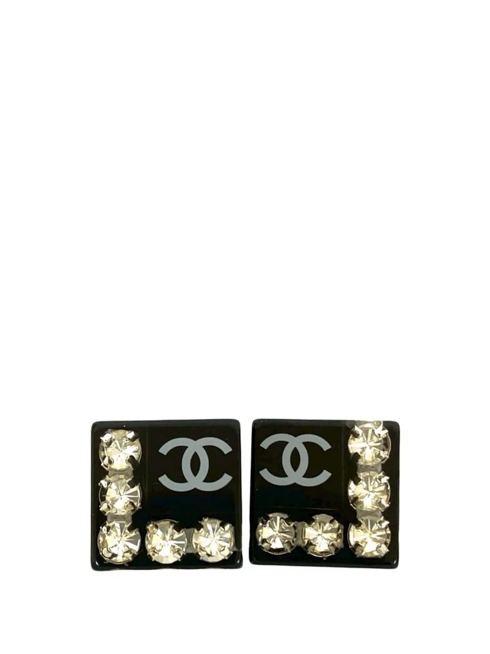 CHANEL Pre-Owned 2005 CC Resin Rhinestone Square Clip On earrings - Nero
