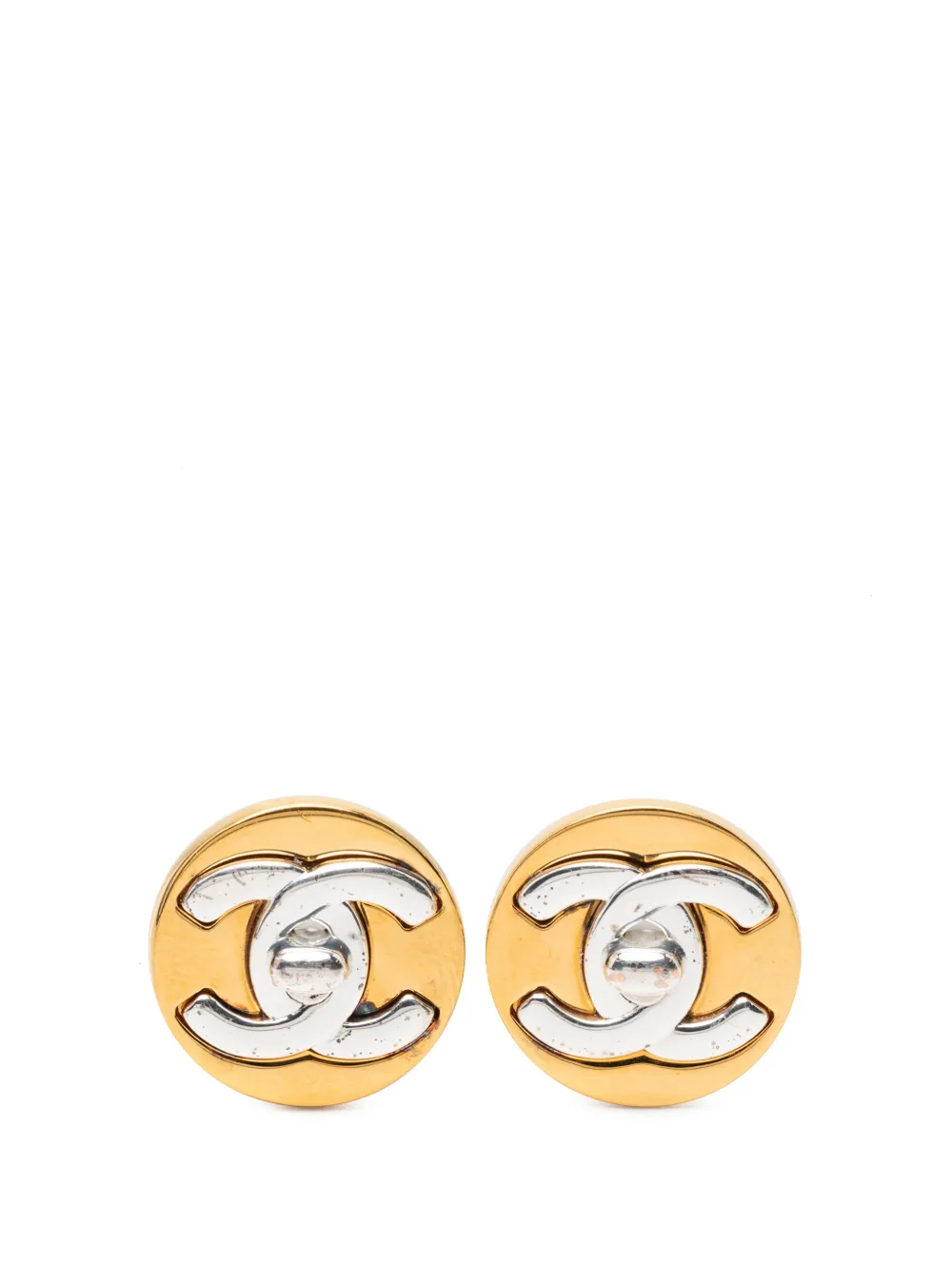 CHANEL Pre-Owned 1997 CC Gold Plated Turn Lock Round Clip On Earrings costume earrings - Oro