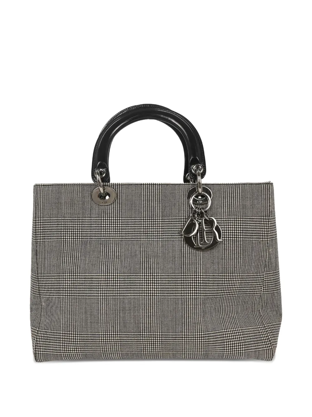 Christian Dior Pre-Owned 1999 large Lady Dior houndstooth canvas handbag - Nero