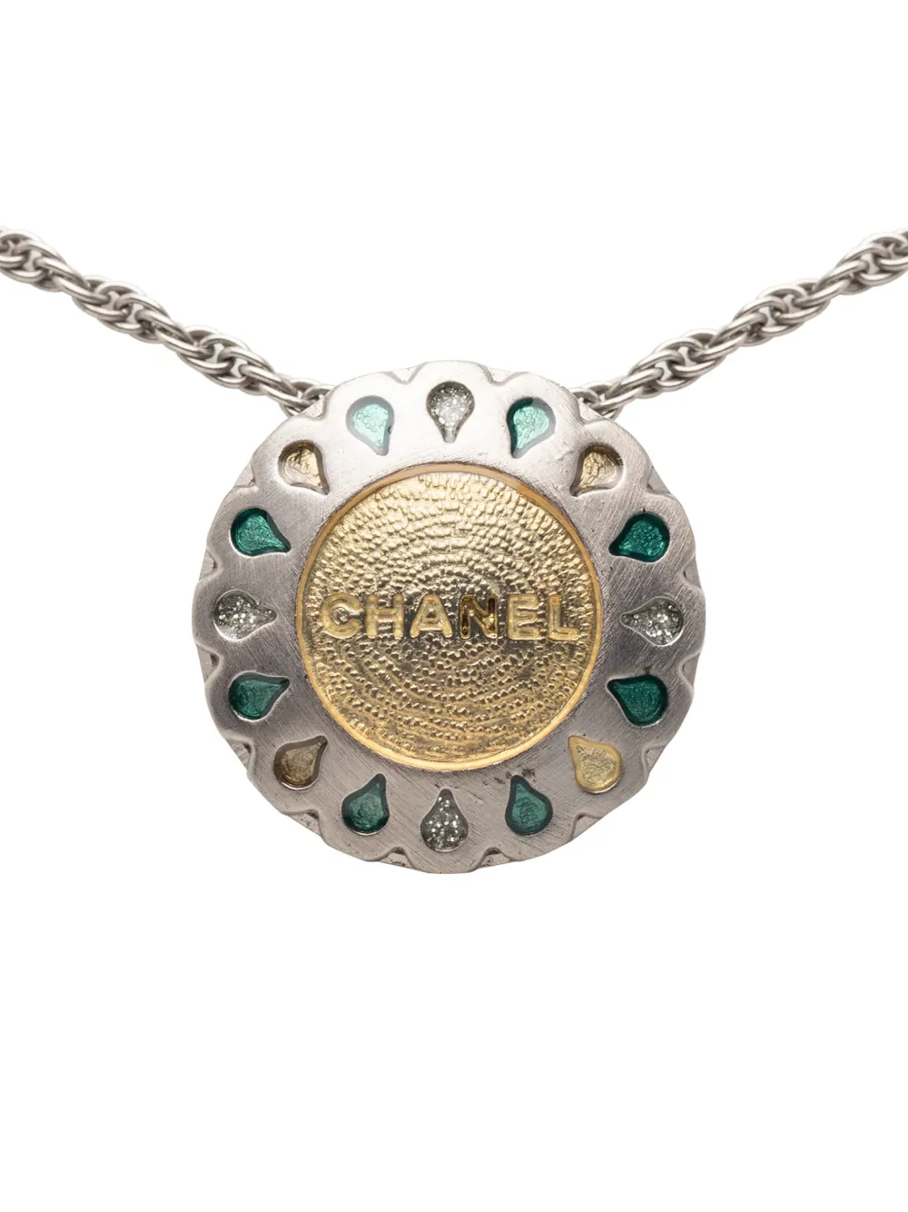 1999 Silver Plated Rhinestone Flower Pendant Necklace Costume Necklace