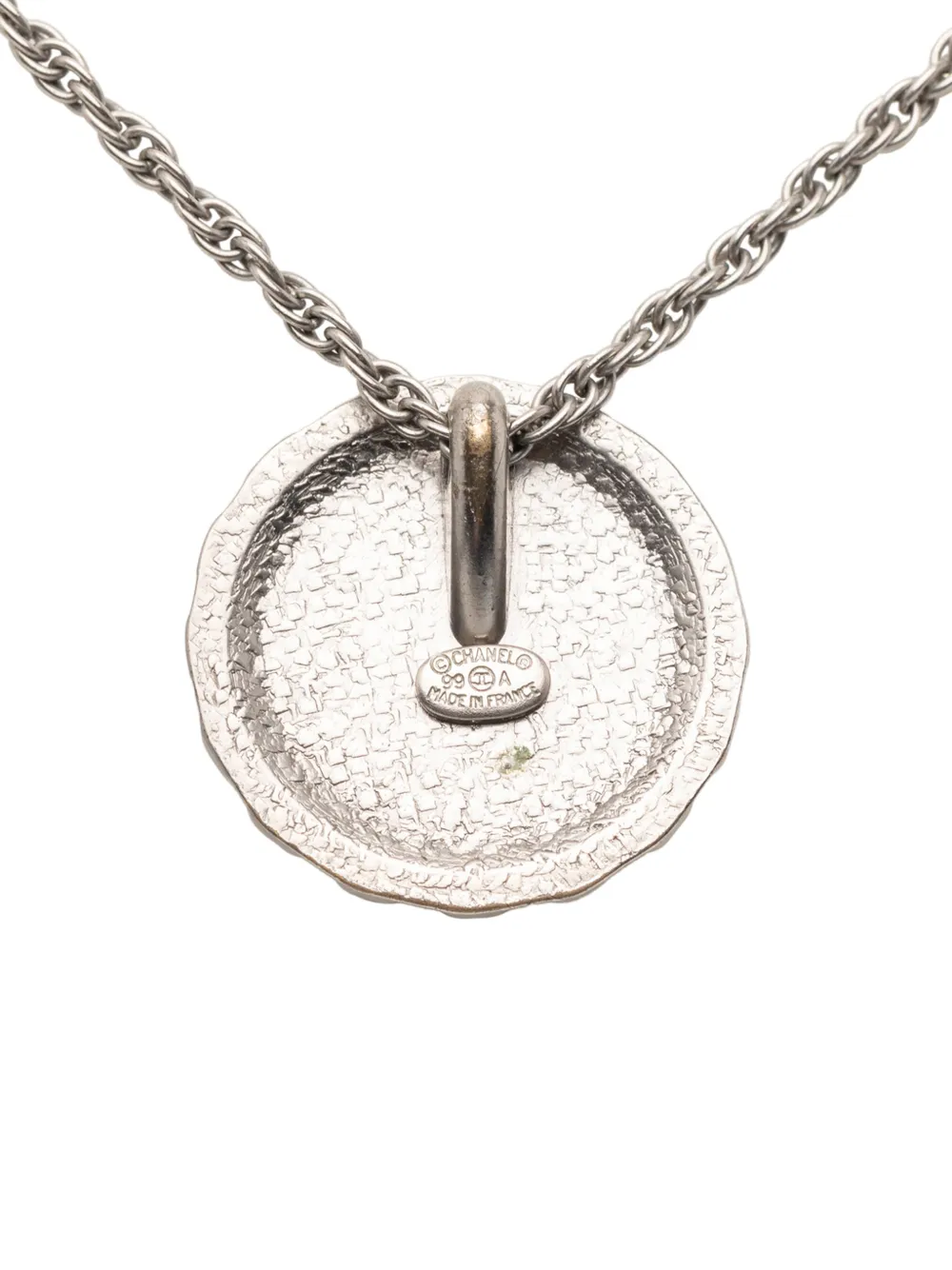 1999 Silver Plated Rhinestone Flower Pendant Necklace Costume Necklace