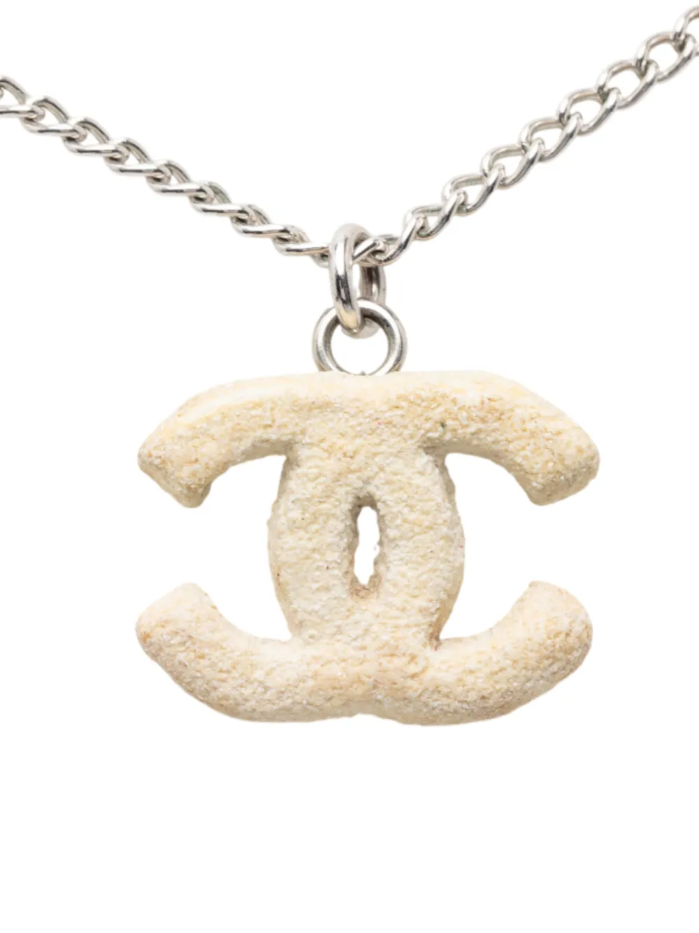 2003 Silver Plated Textured Cc Pendant Necklace Costume Necklace