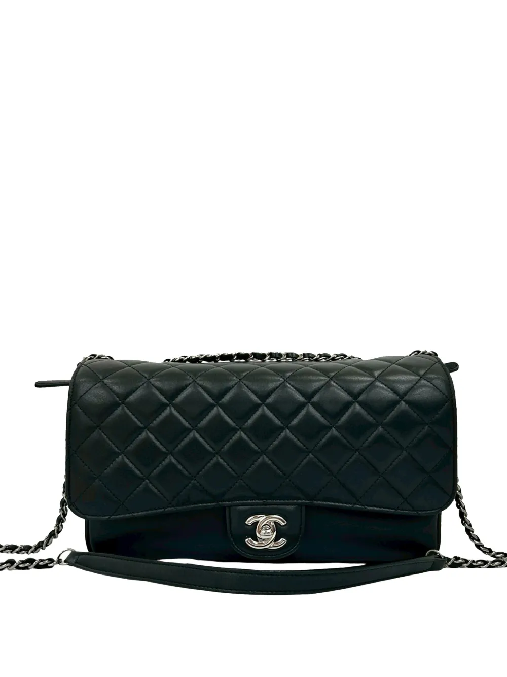 CHANEL Pre-Owned Borsa a tracolla Clams Accordion in pelle d'agnello trapuntata con battente e tasche 2012 - Nero
