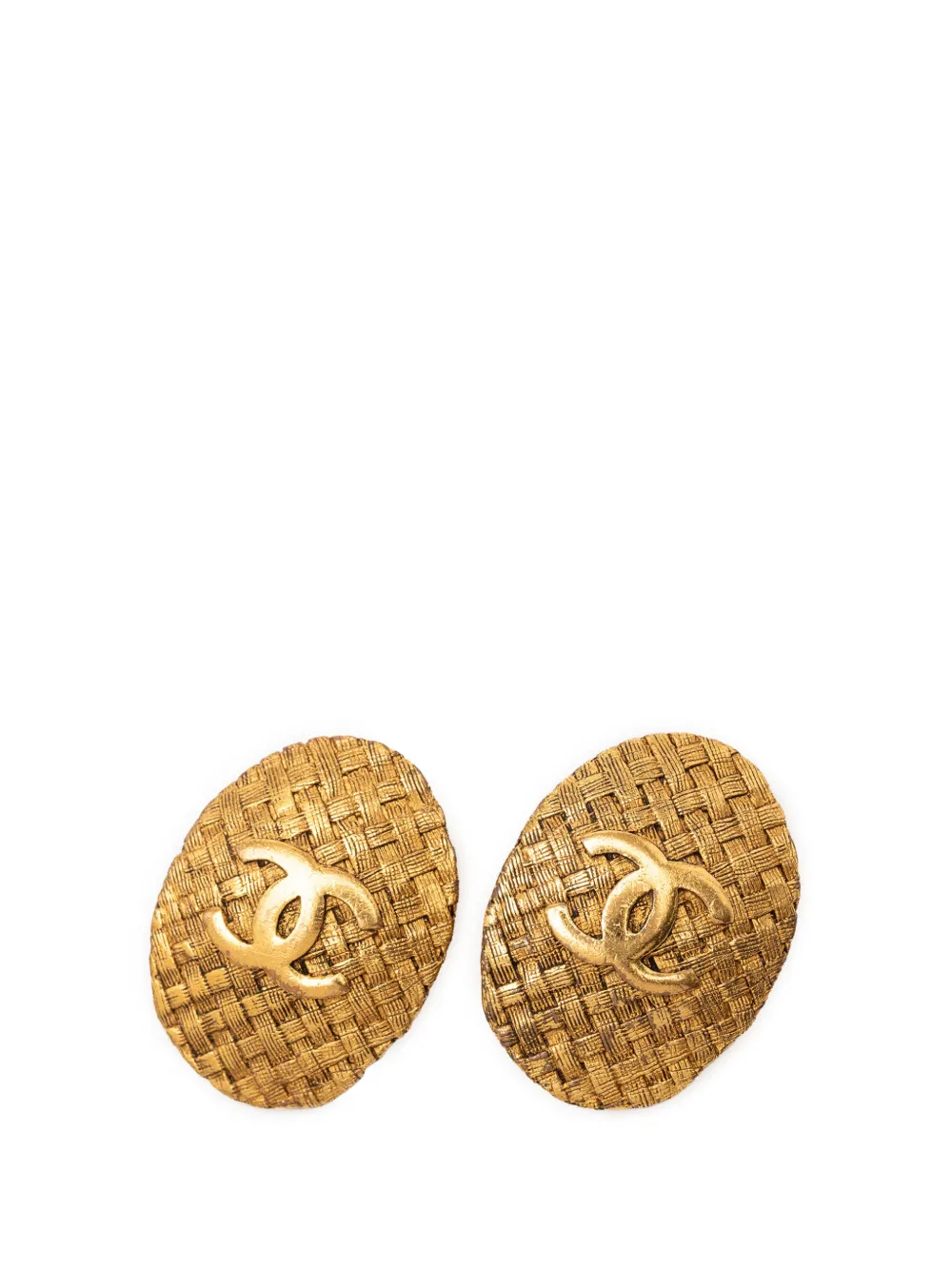 CHANEL Pre-Owned 1980-1990 CC Gold Plated Woven Oval Clip on Earrings costume earrings - Oro