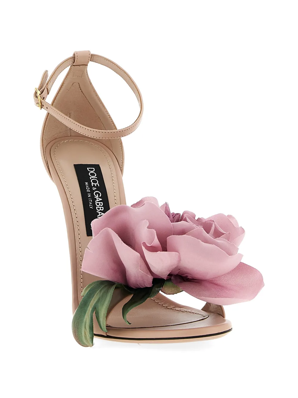 Dolce & Gabbana Desirée flower-appliqué ankle-strap leather sandals Beige
