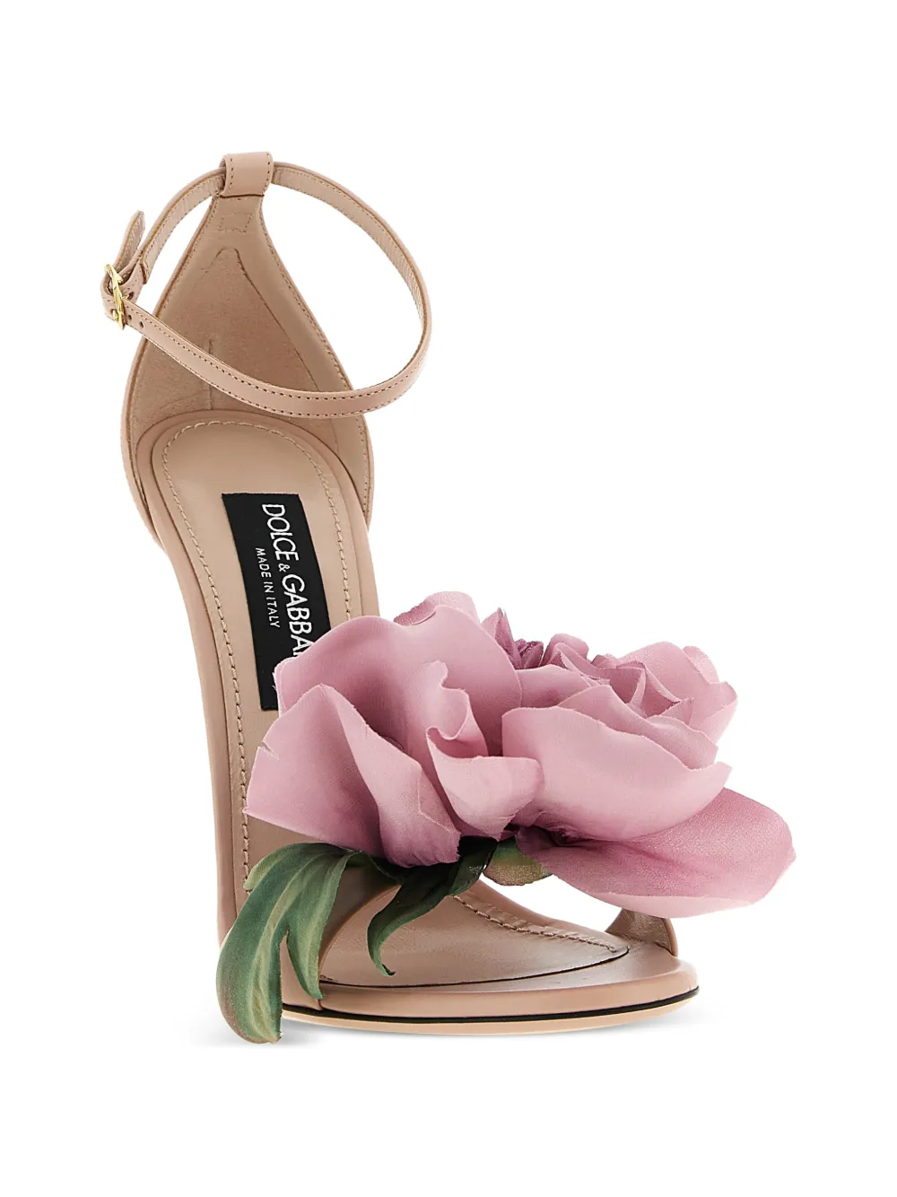  Dolce & Gabbana Desirée Flower-appliqué Ankle-strap Leather Sandals - Neutrals 