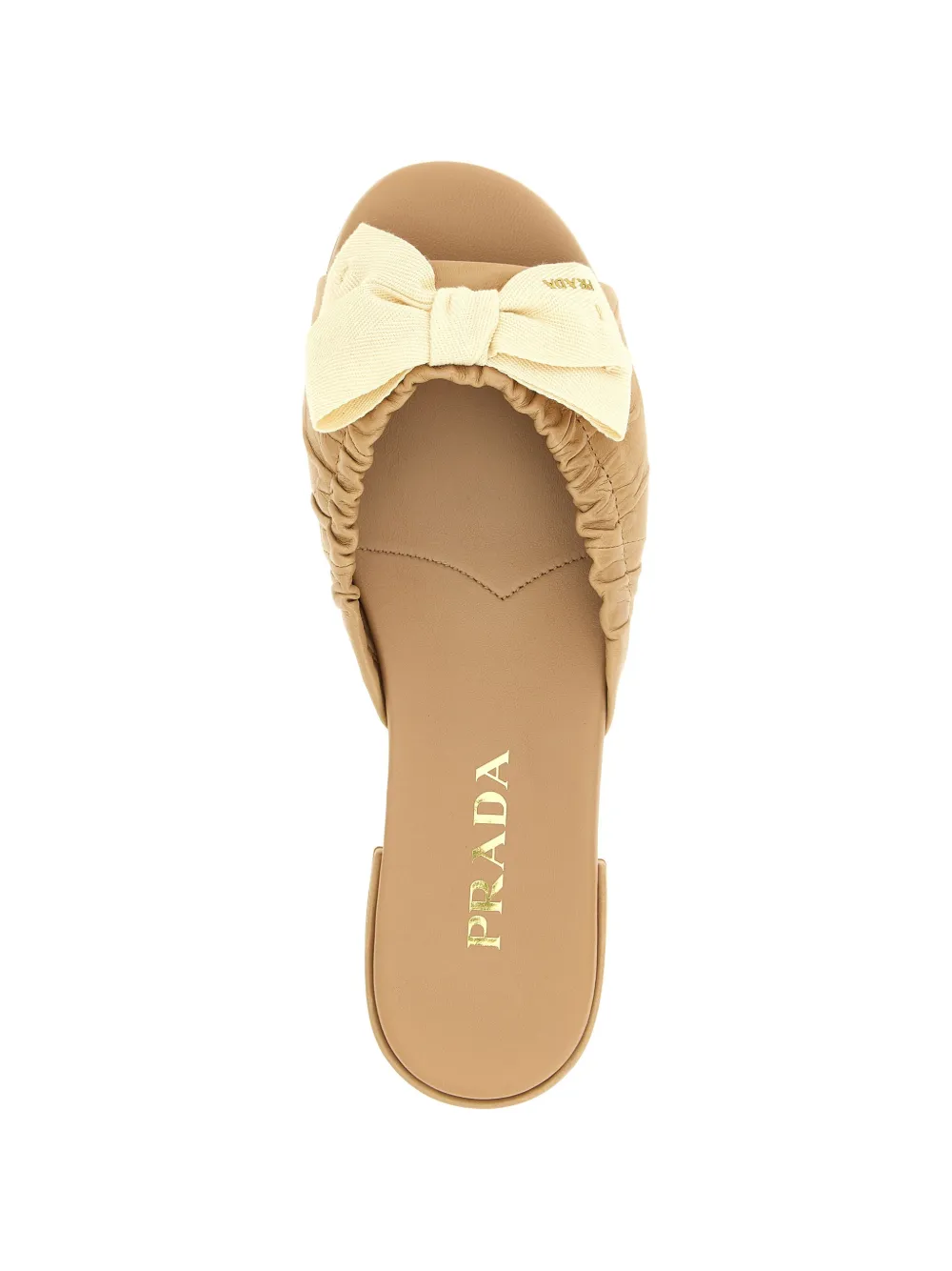 Prada Leren slippers met strikdetail Beige