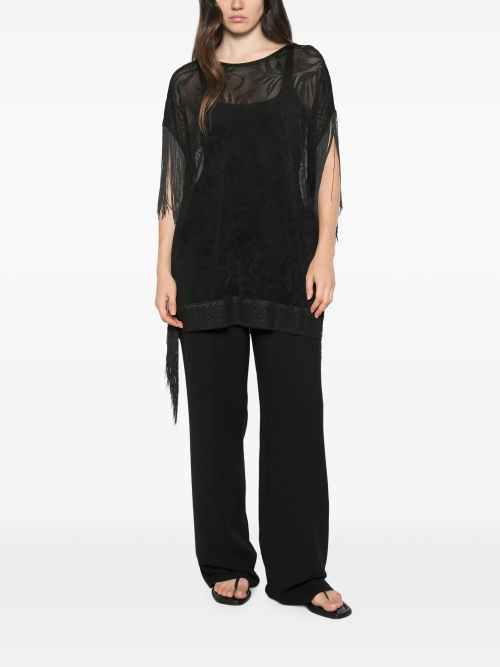 TWINSET Gebreide trui met franje afwerking en jacquard Zwart