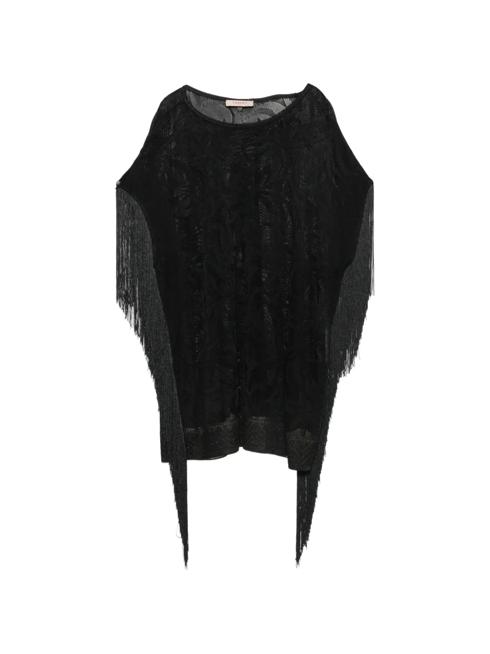 TWINSET Jacquard-Pullover mit Fransen - Schwarz