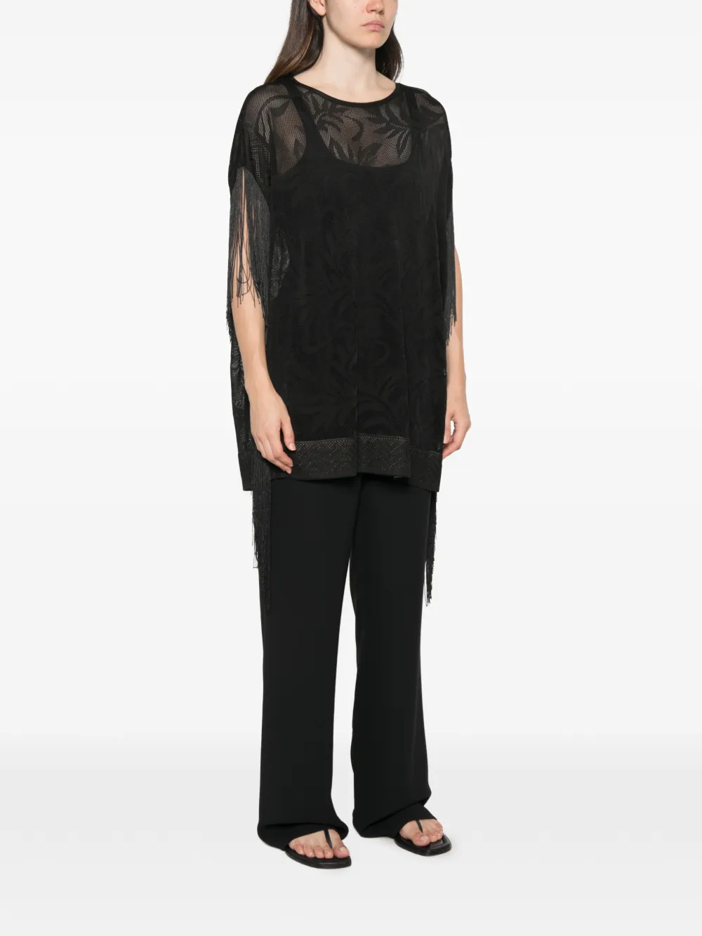 TWINSET Gebreide trui met franje afwerking en jacquard Zwart