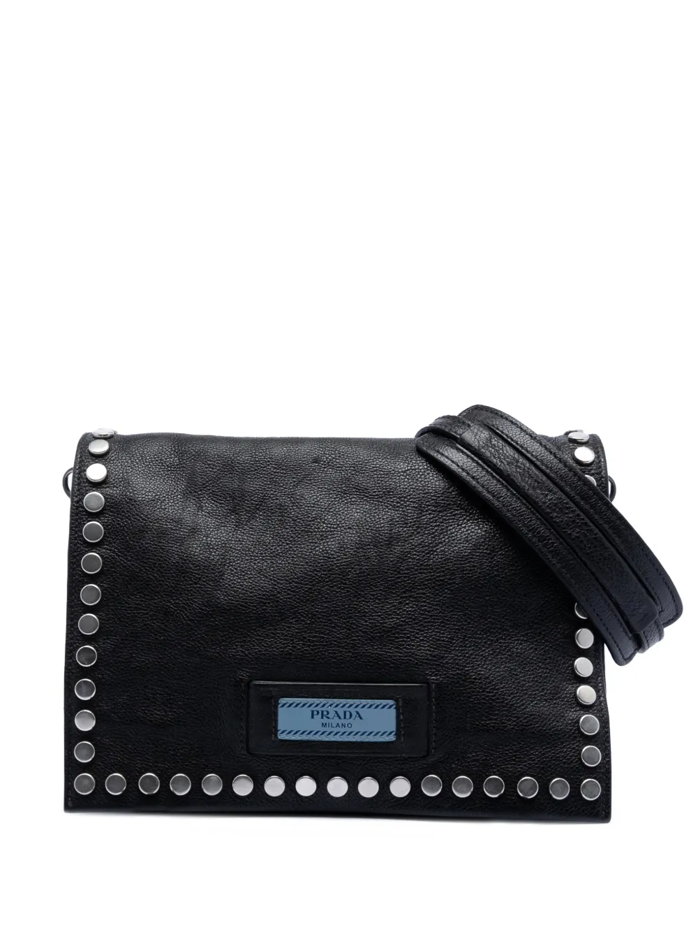Prada Pre-Owned 2021-2025 Glace Calfskin Studded Etiquette Flap crossbody bag - Nero