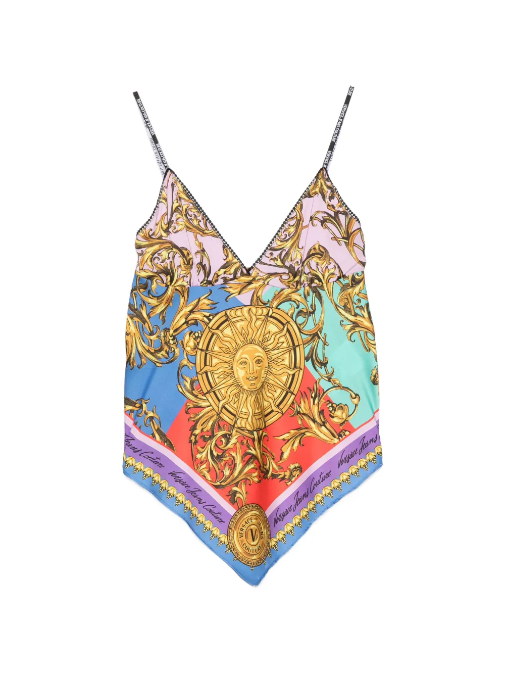 Versace Jeans Couture baroque-print handkerchief-hem top - Oro