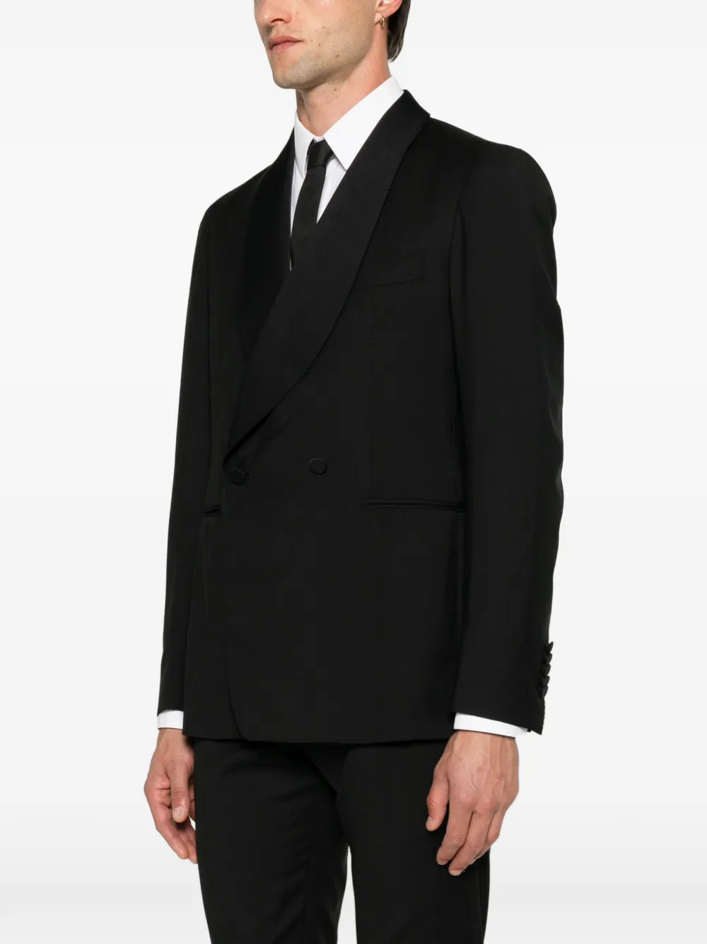 Tagliatore Super 110's wollen blazer met dubbele rij knopen en sjaalrevers Zwart