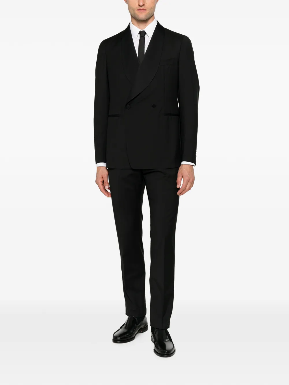 Tagliatore Super 110's wollen blazer met dubbele rij knopen en sjaalrevers Zwart