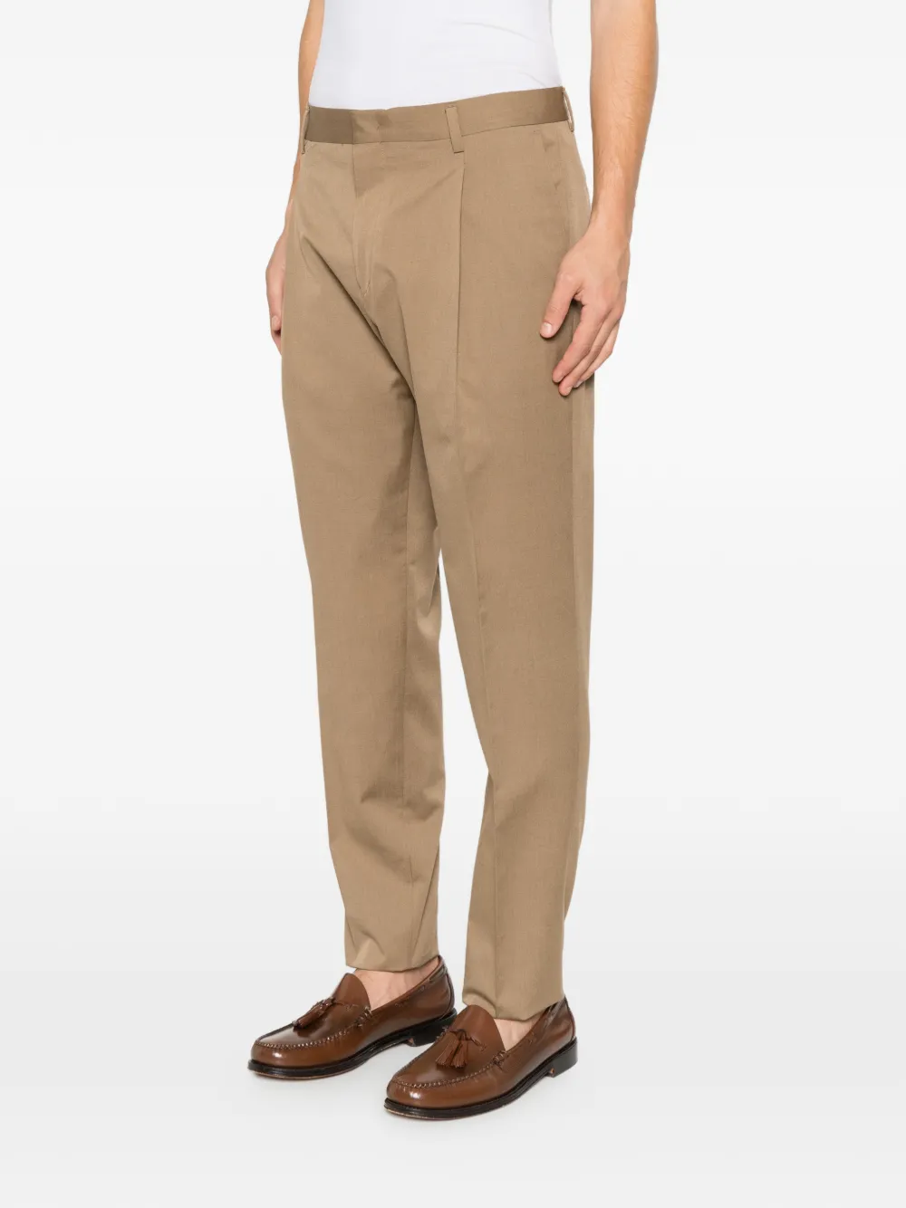 Brian Dales Broek met riemlussen en plooien Bruin