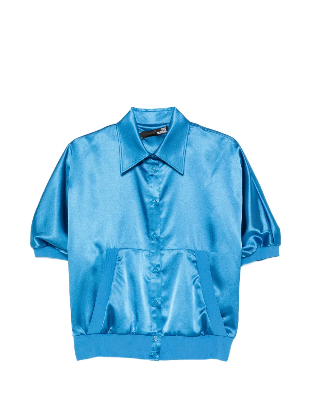 Love Moschino satin-finish logo-embroidered shirt - Blau