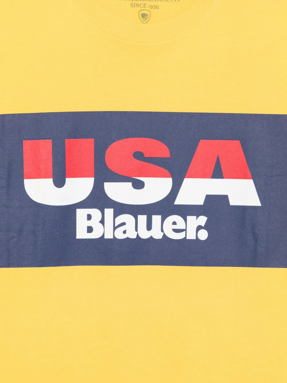 Blauer T-shirt met logoprint Geel