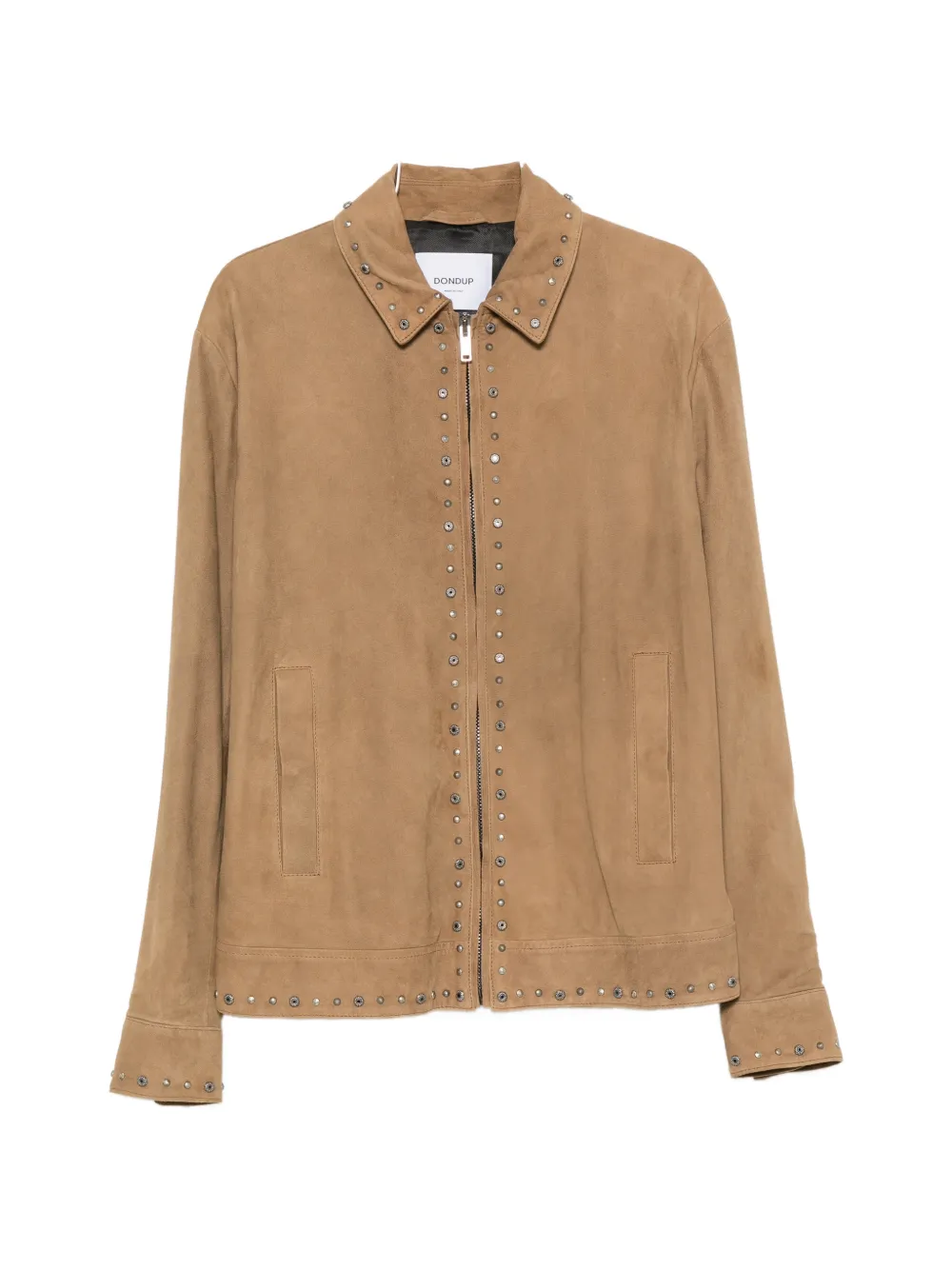 DONDUP stud-embellished zip-up suede jacket - Brown