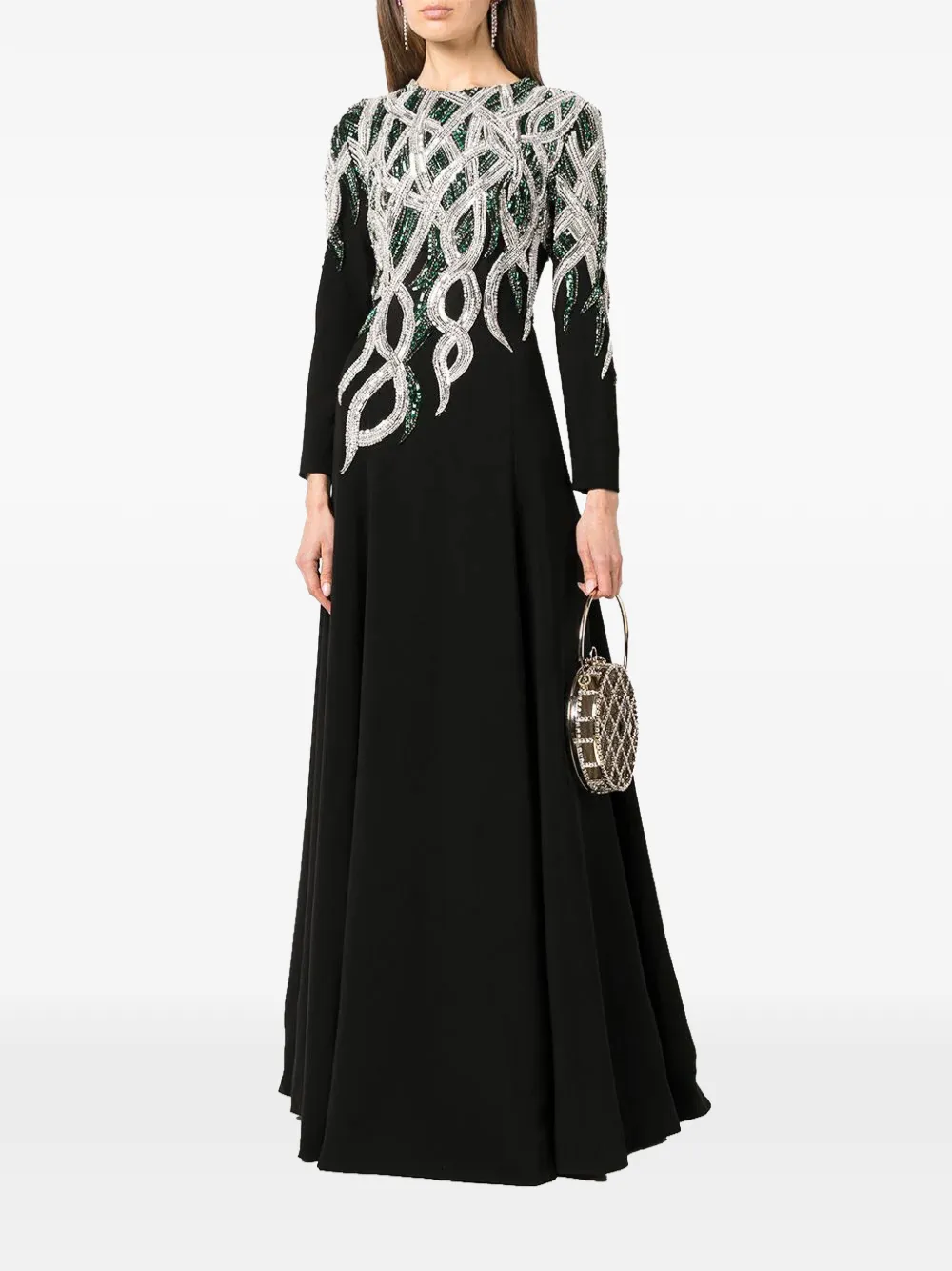 Dina Melwani sheer-tulle crystal-embroidery maxi dress - Nero