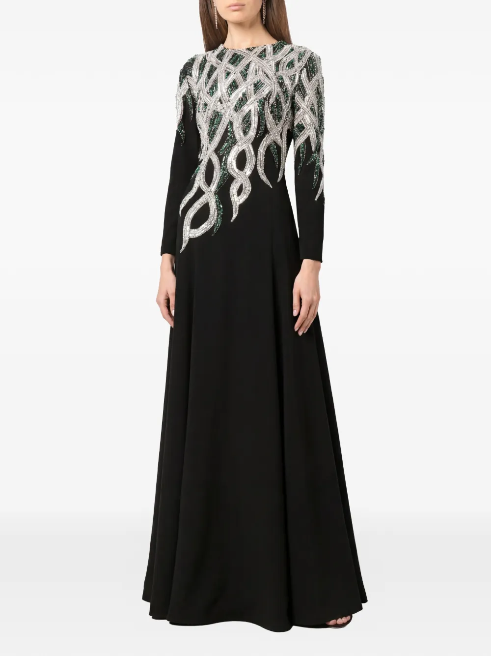 Dina Melwani sheer-tulle crystal-embroidery maxi dress - Nero