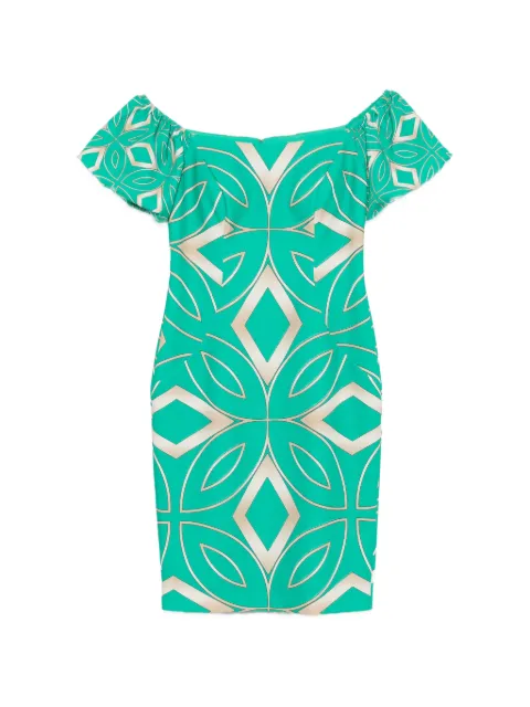 Allure geometric-print off-shoulder dress