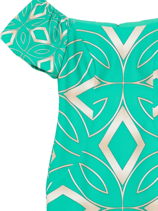 off shoulder geometric print dress Allure geometric-print off-shoulder Dress | Green