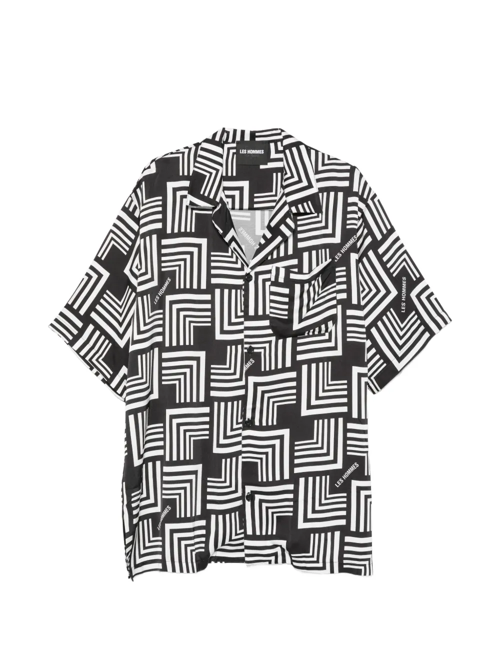 Les Hommes Urban geometric-pattern logo-print shirt - Nero