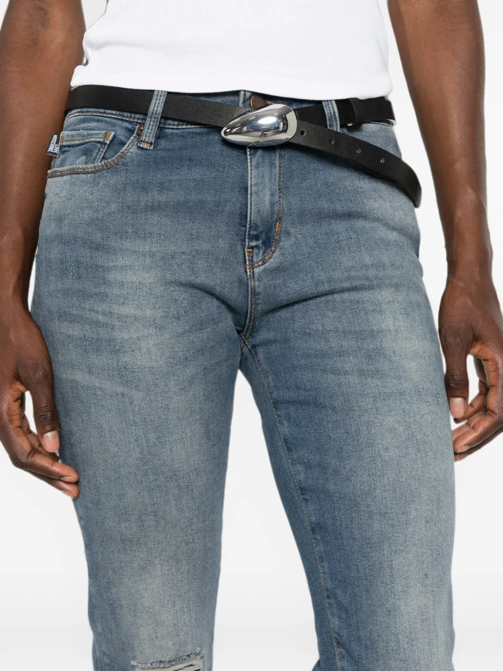 Love Moschino Gerafelde jeans met franje afwerking Blauw