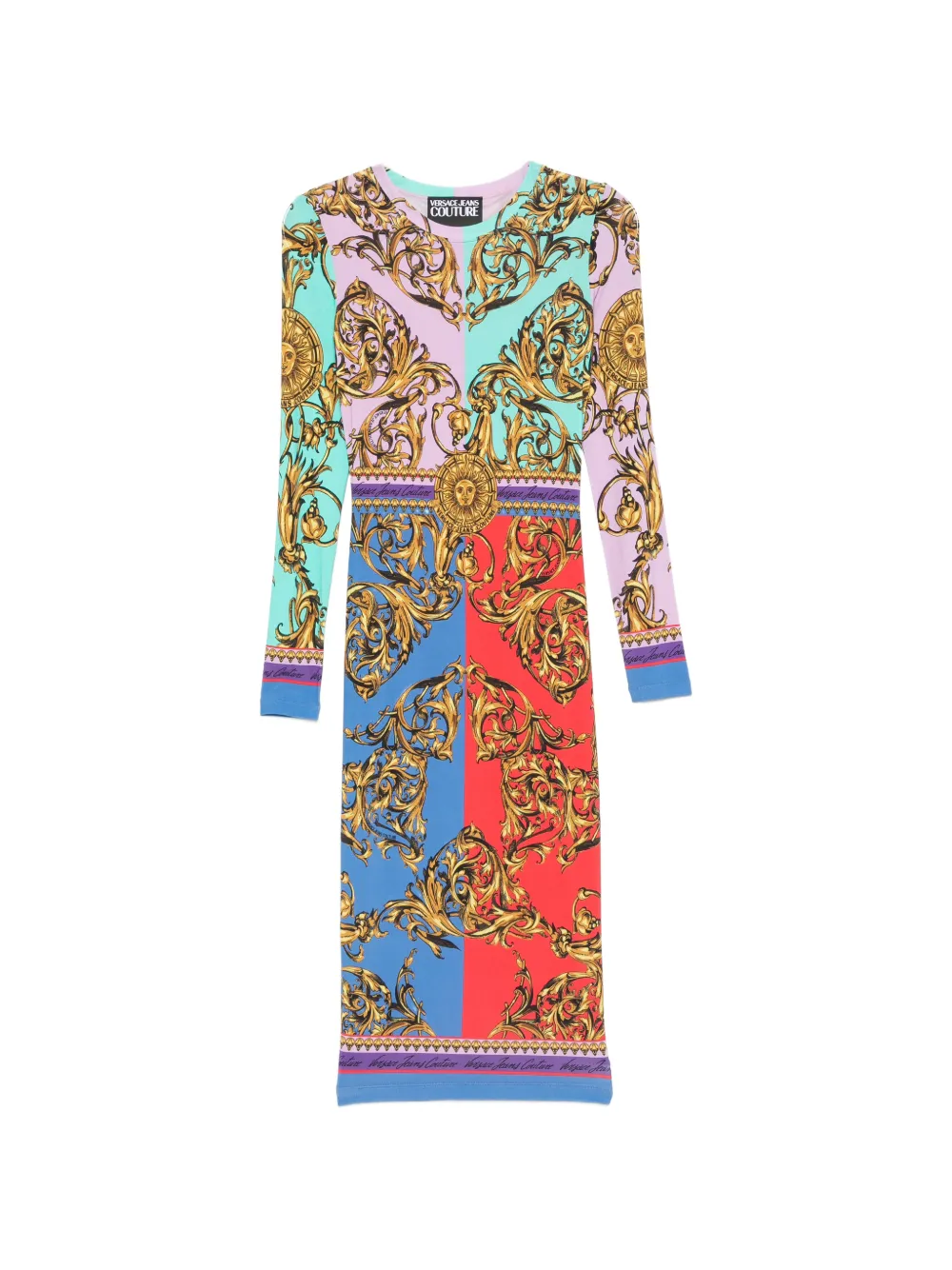 Versace Jeans Couture baroque-print long-sleeve midi dress - Oro