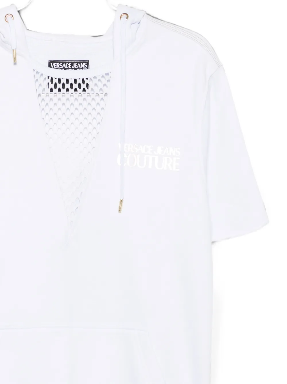 Versace Jeans Couture Hoodie met mesh inzetstuk en korte mouwen Wit