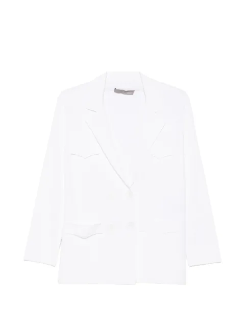 D.Exterior double-breasted peak-lapel blazer