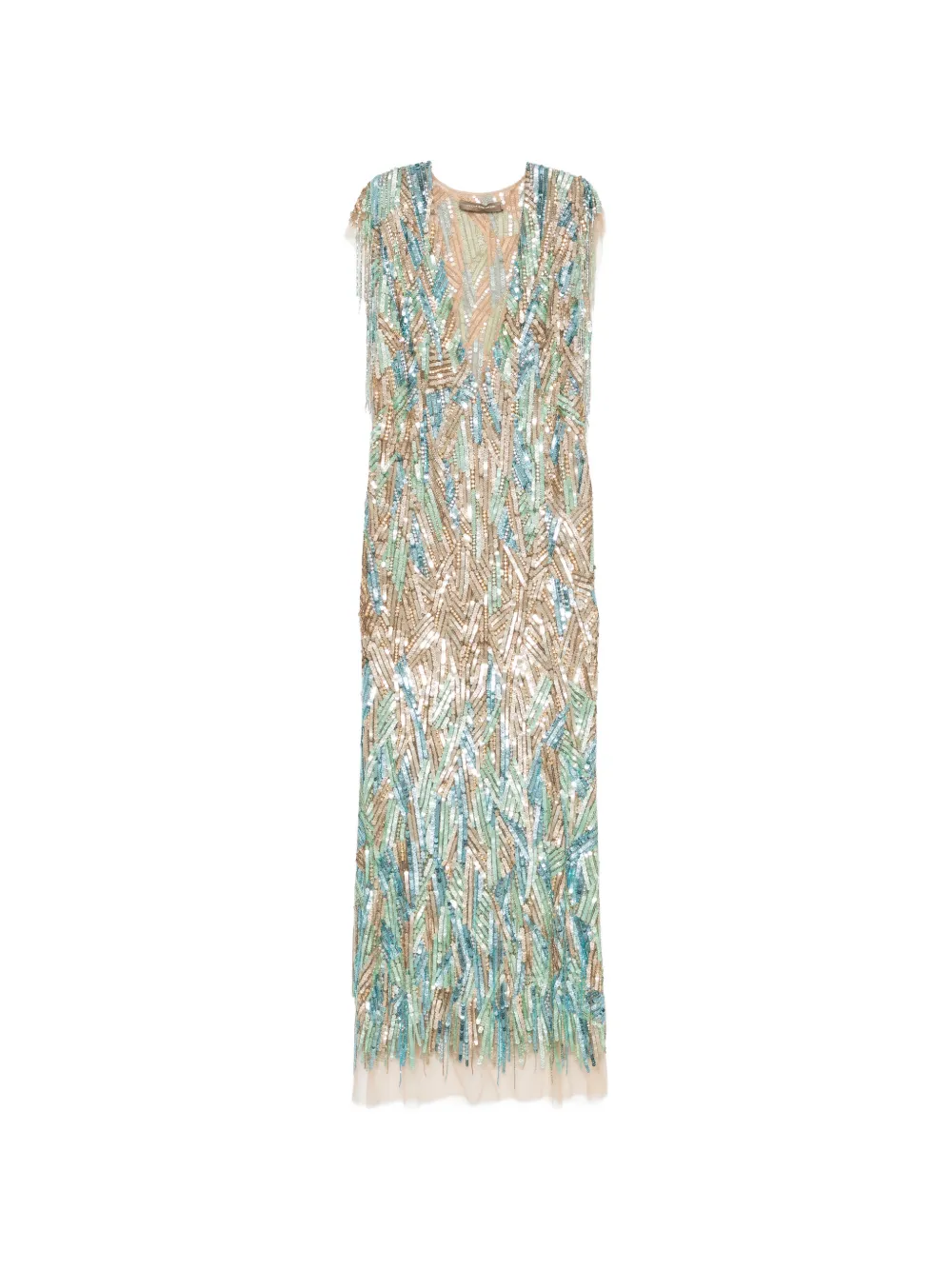SIMONA CORSELLINI sequin-embellished fringed maxi dress - Blu