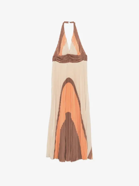 Maestri pleated halterneck maxi dress