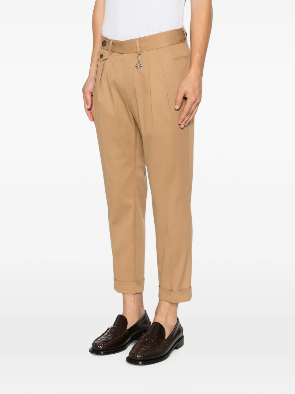 Manuel Ritz Geplooide broek met omgeslagen pijpen Beige