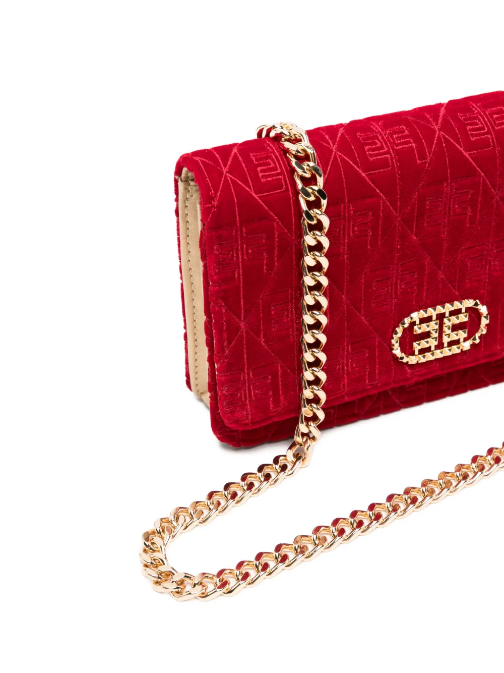 Elisabetta Franchi Schoudertas met fluwelen-effect en monogramprint Rood