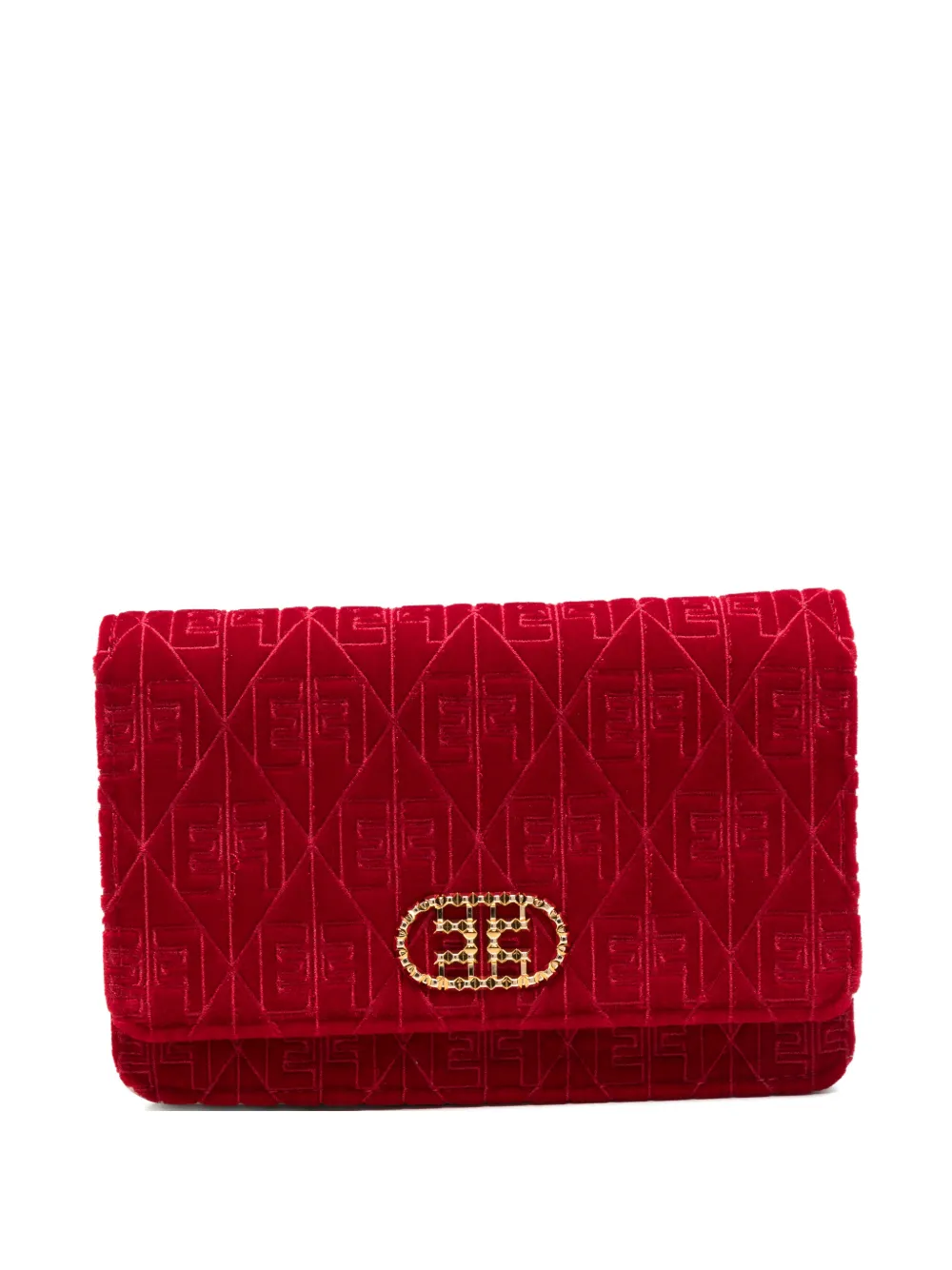 Elisabetta Franchi monogram-patterned velvet-effect shoulder bag - Rosso
