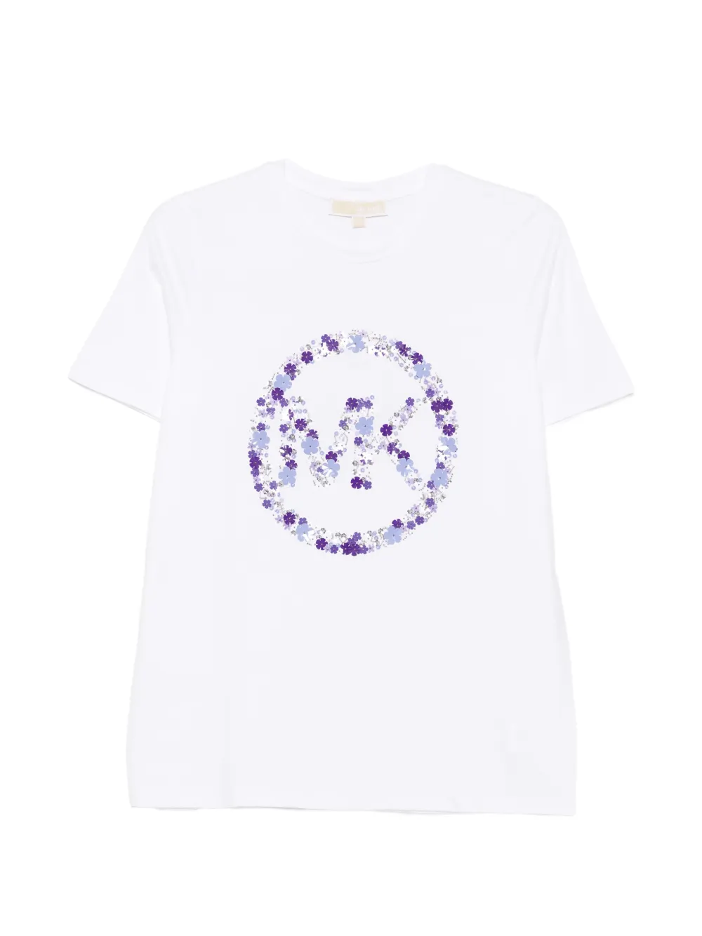 Michael Michael Kors sequin-embellished floral-logo T-shirt - Bianco