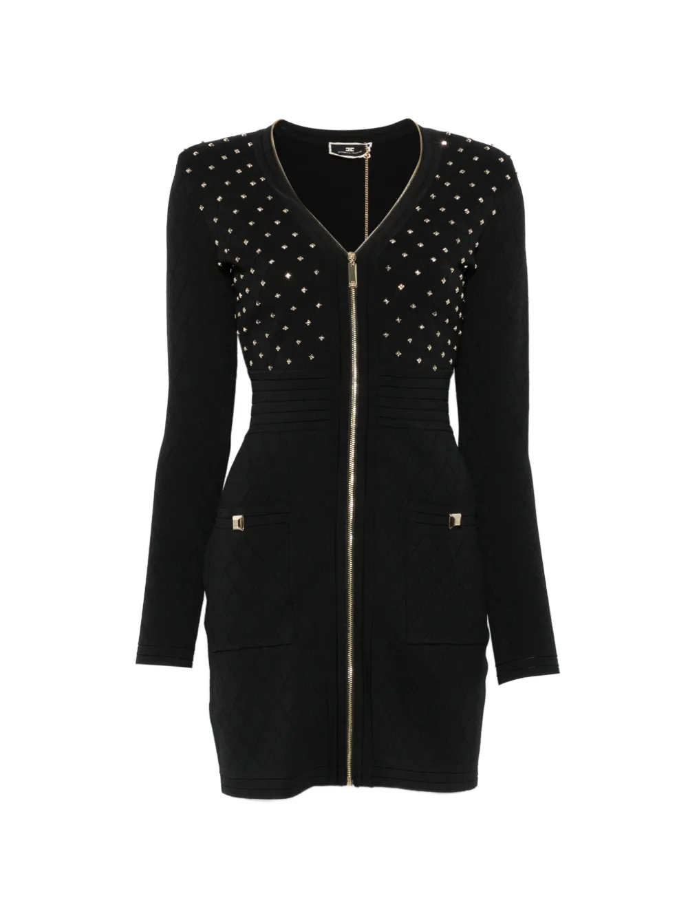 Elisabetta Franchi stud-embellished diamond-quilted mini dress - Nero