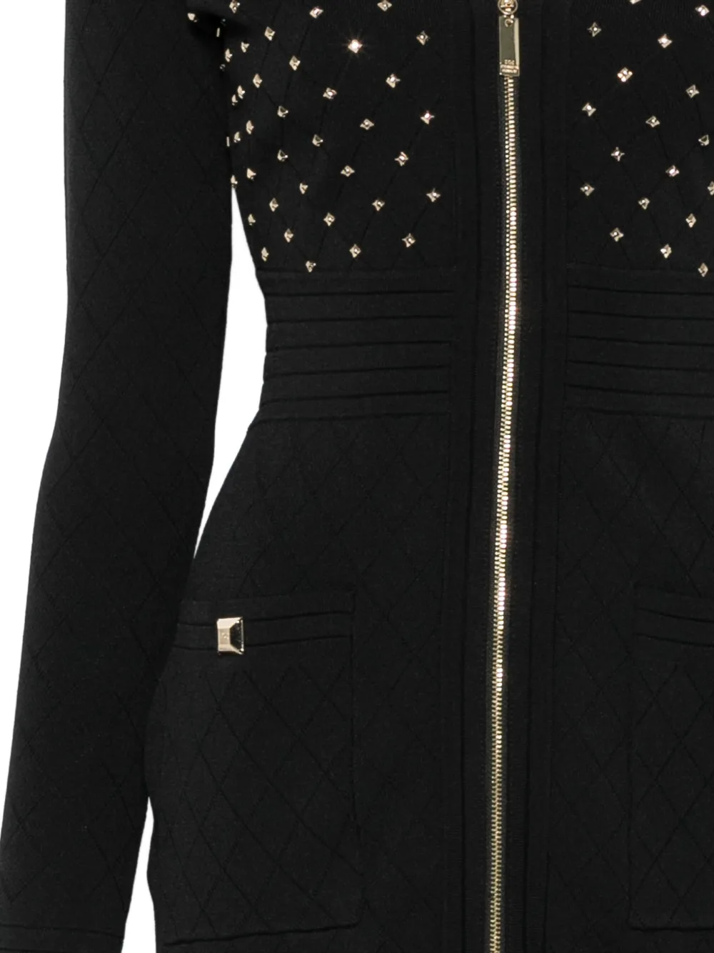 Elisabetta Franchi Gewatteerde mini-jurk verfraaid met studs Zwart