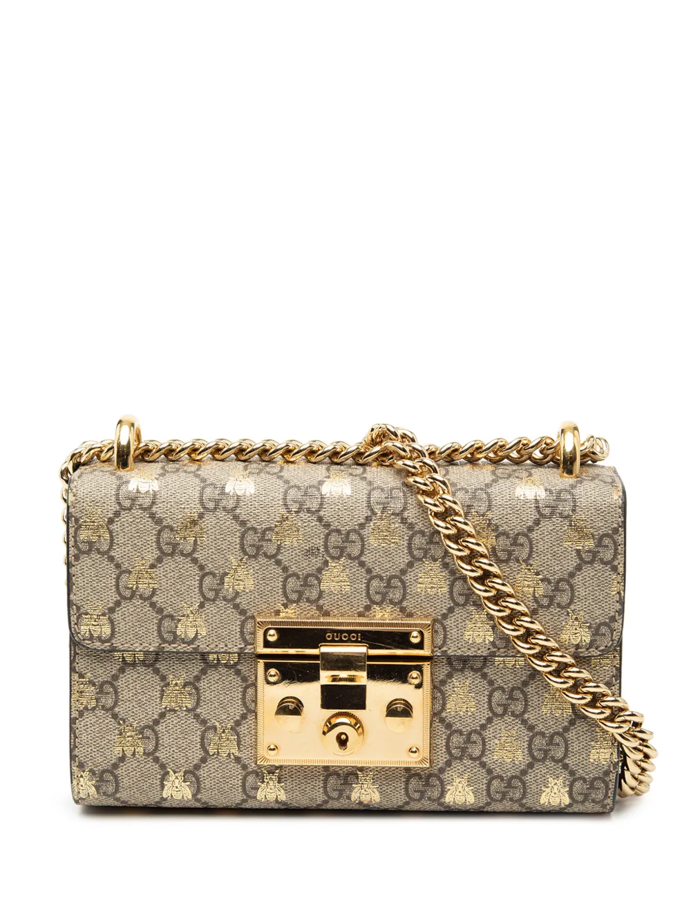 Gucci Pre-Owned 2016-2025 Small GG Supreme Bee Padlock crossbody bag - Marrone