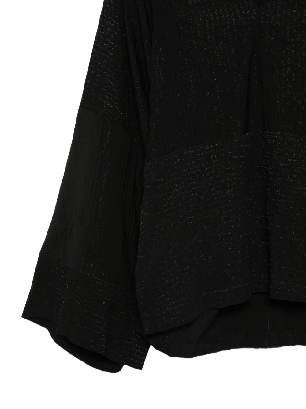  Thelatest Wide Sleeve V-neck Blouse - Black 