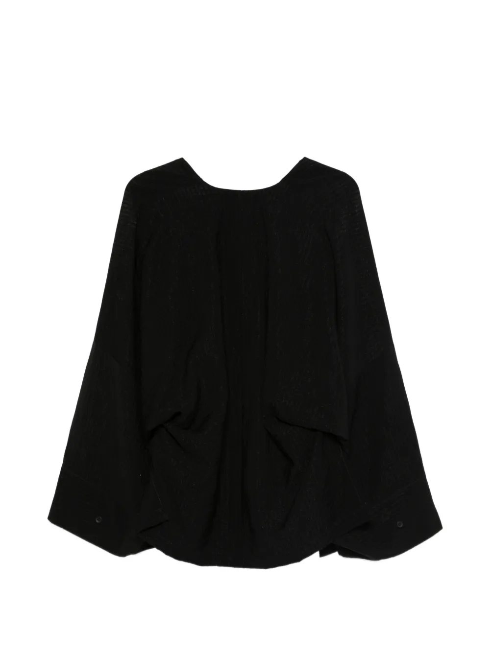  Thelatest Wide Sleeve V-neck Blouse - Black 