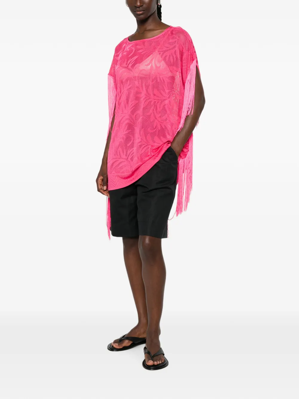 TWINSET Mesh trui met franje afwerking Roze