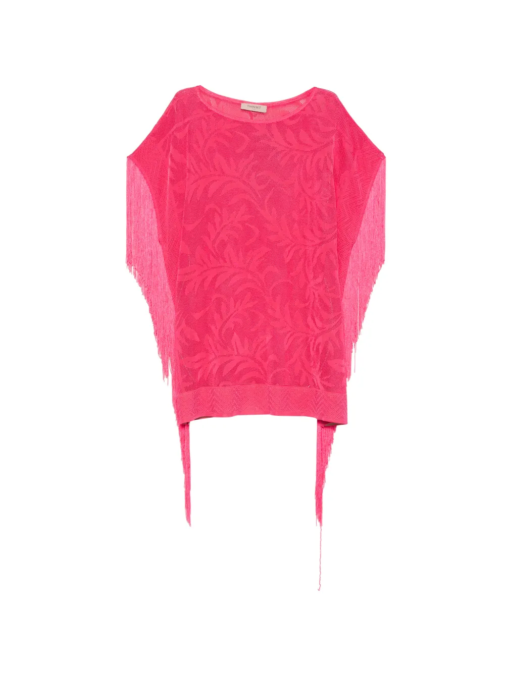 Twinset Fringe-trim Mesh Sweater In Pink