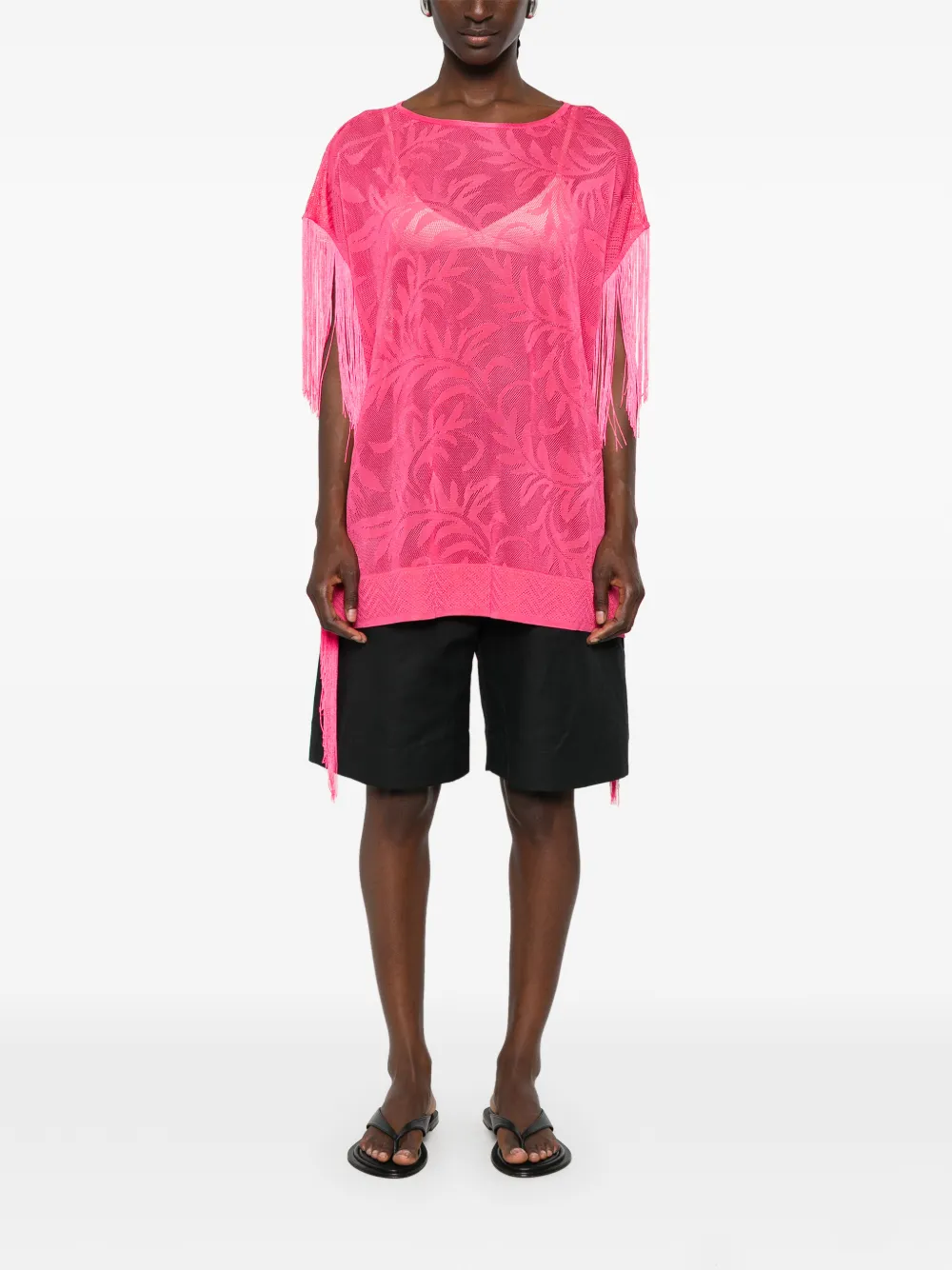 TWINSET Mesh trui met franje afwerking Roze