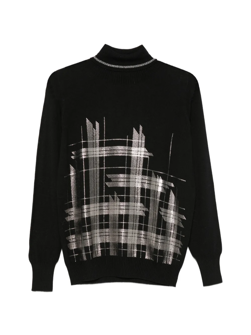D.Exterior check-print high-neck sweater - Nero