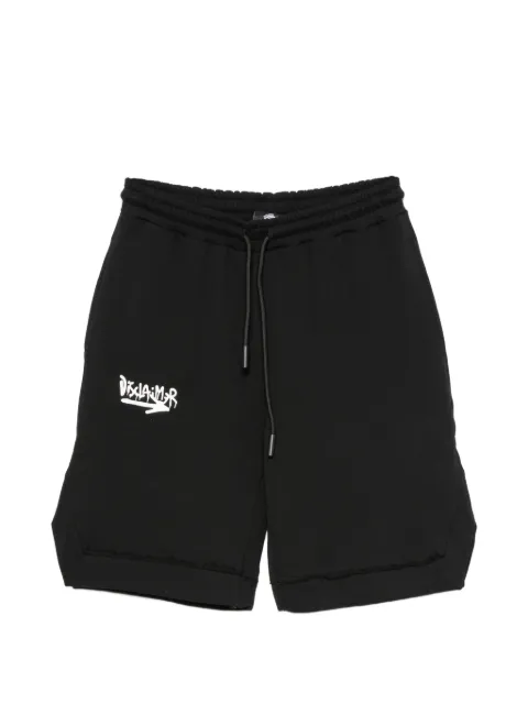 DISCLAIMER logo-print raw-edge shorts