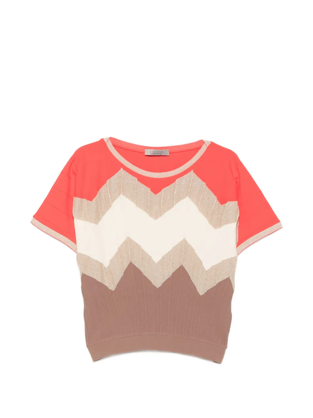 D.Exterior chevron short-sleeve ribbed T-shirt