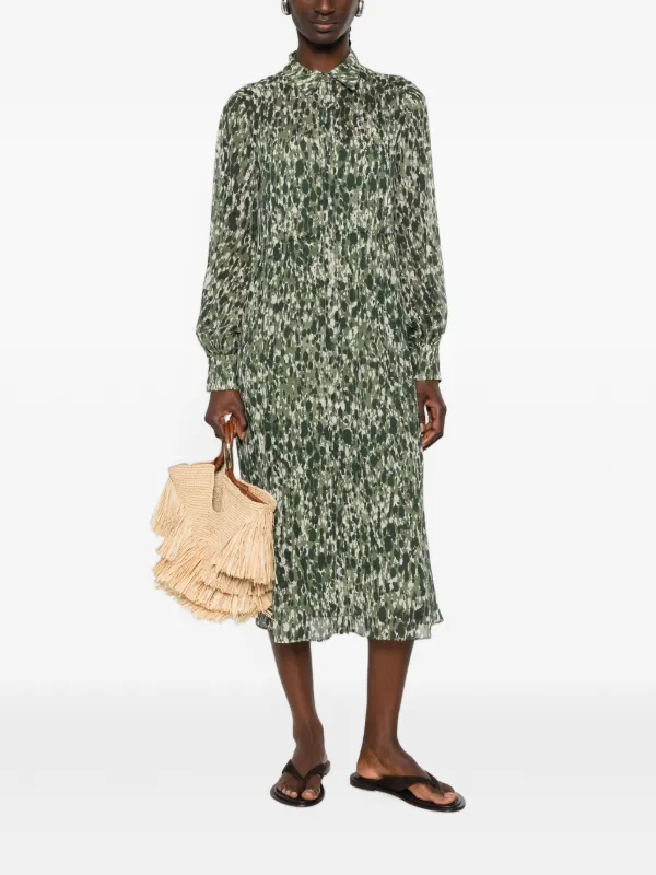 S Max Mara abstract-print Pleated Dress | Green | FARFETCH